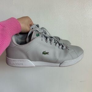 Lacoste Light Gray Leather Sneakers with Green Croc Accent